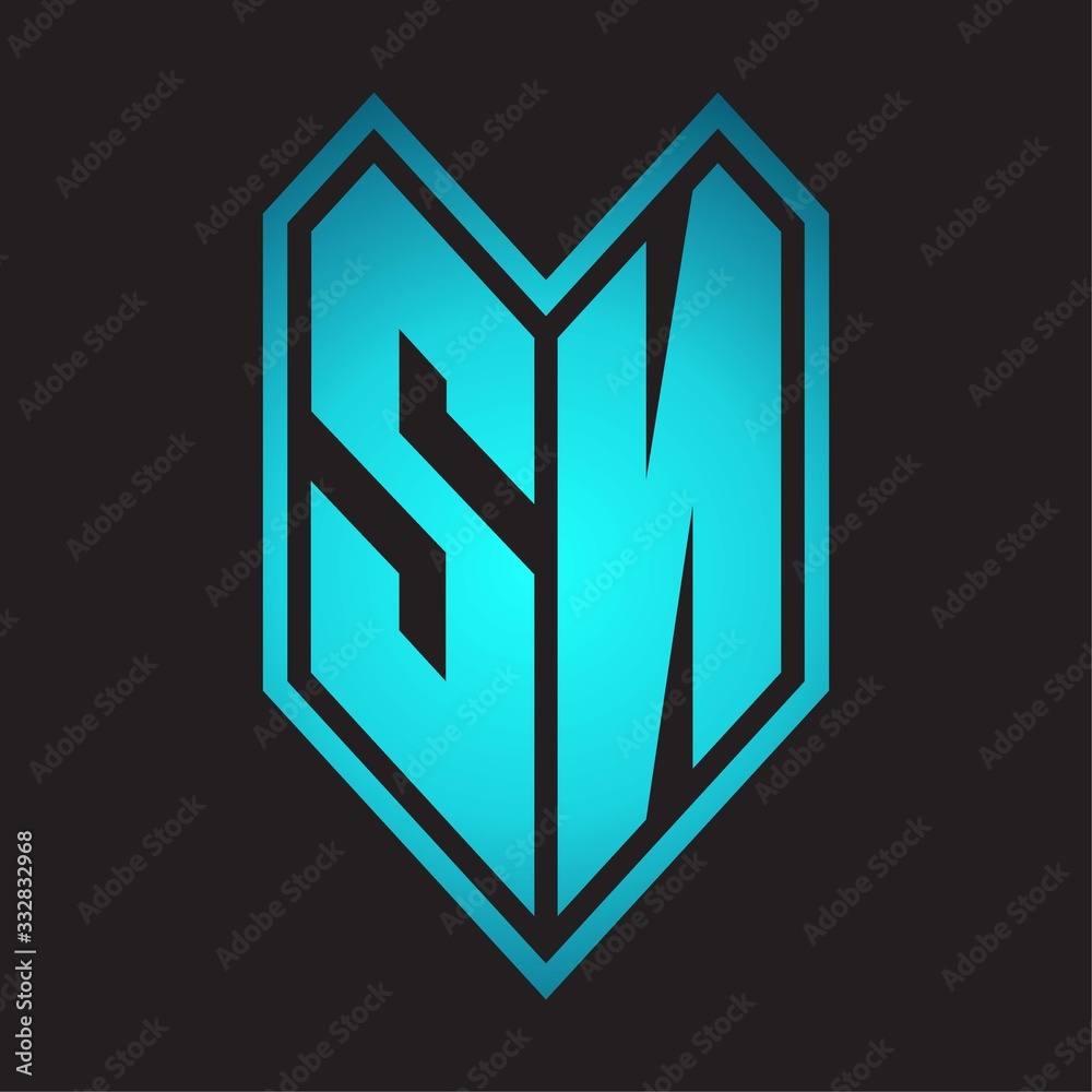 SN Logo monogram with emblem line style isolated on blue gradient colors SN Logo monogram with emblem line style isolated on blue gradient colors