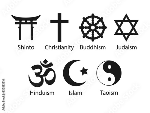 Religious symbols icon set. Vector illustration, flat design.