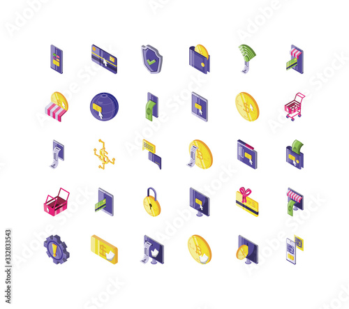 set of icons online payments on white background