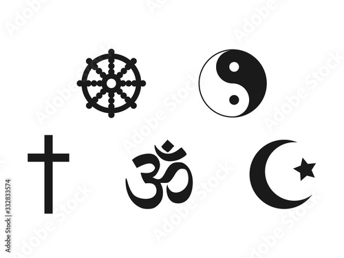 Religious symbols icon set. Vector illustration, flat design.