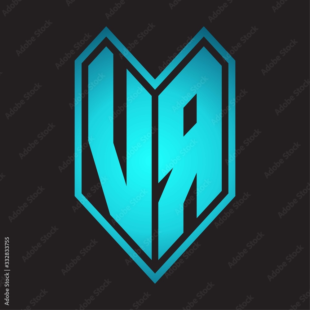 VR Logo monogram with emblem line style isolated on blue gradient colors VR Logo monogram with emblem line style isolated on blue gradient colors