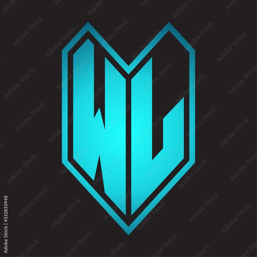 WL Logo monogram with emblem line style isolated on blue gradient colors