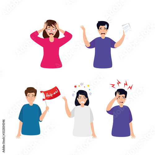 group of people with stress attack vector illustration design