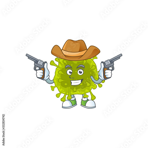 Cool cowboy cartoon design of coronavirus spread holding guns