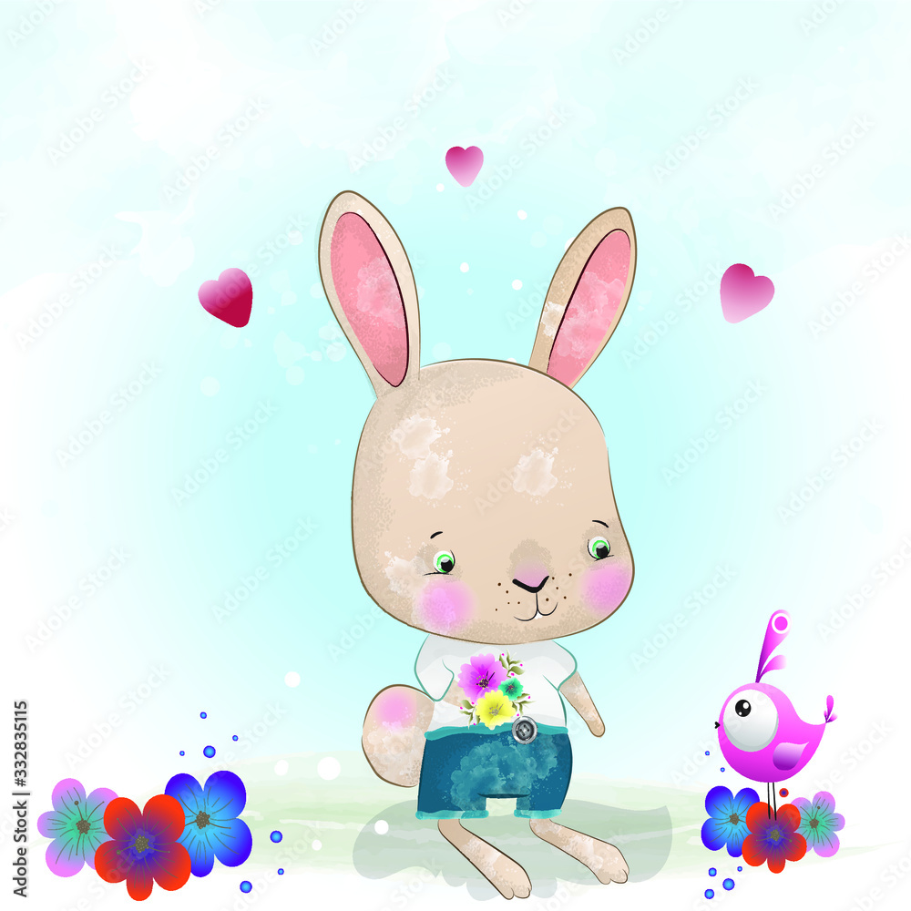 Cute little rabbit.watercolor drawing. Cute little rabbit.watercolor drawing.