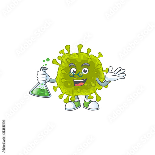 Coronavirus spread brainy Professor Cartoon design grasp a glass tube