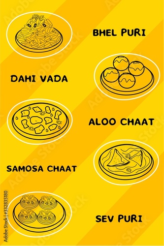Indian Chaat Bhel puri,Dahi vada,Sev Puri,Samosa Chaat,Aloo Chaat