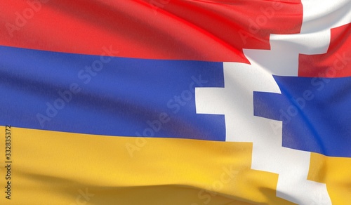 Waving national flag of Artsakh. Waved highly detailed close-up 3D render.
