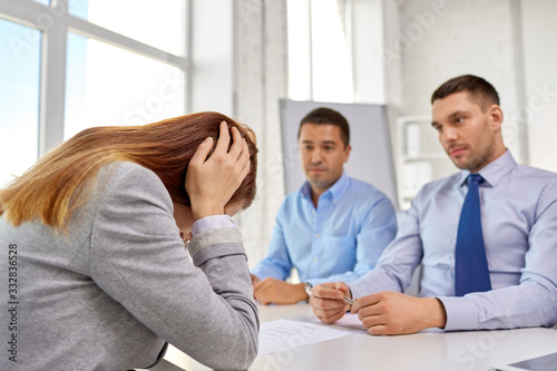 Картината върху платно business, failure and people concept - desperate woman on job interview at offic