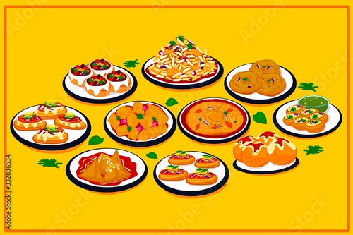 Indian Chaat Pani Puri,Sev Puri,Dahi Puri,Bhel Puri,Aloo Chaat,Ragda pattice,Dahi vada,Samosa Chaat,Papri Chaat,Aloo Tikki