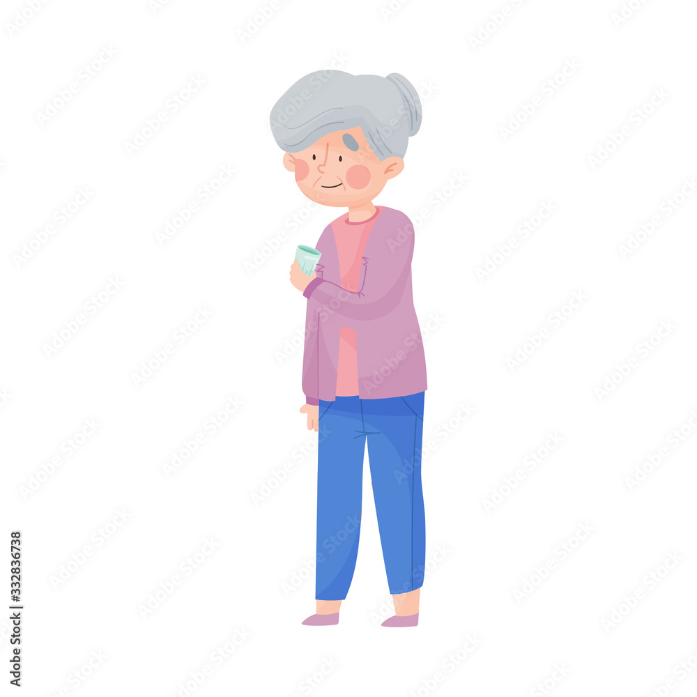 Senior Woman Holding Glass of Cool Water Vector Illustration Senior Woman Holding Glass of Cool Water Vector Illustration