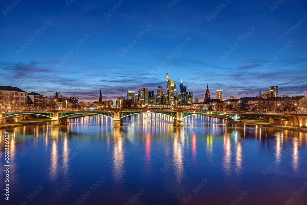 The skyline of Frankfurt in Germany at night
