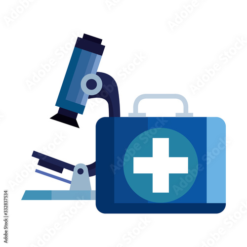 microscope with first aid kit isolated icon vector illustration design