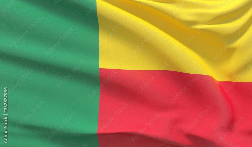 Waving national flag of Benin. Waved highly detailed close-up 3D render.