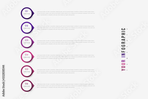 Vector timeline infographic with 6 pointers, steps or processes. Colorful template design.