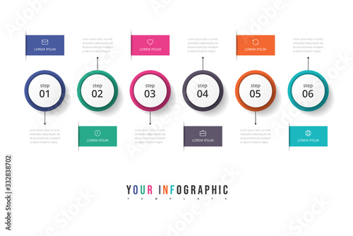 Vector step Infographic chart design with icons and 6 options or steps. Template for business, presentations, web sites, flow chart.