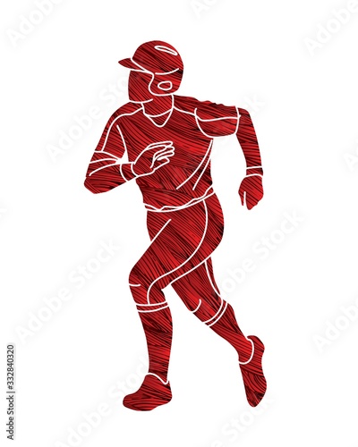 Baseball player action cartoon sport graphic vector.