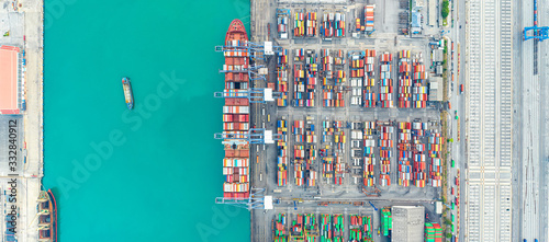 Container ship, Shipping container buildings, Aerial at night view of Shipping container worldwide