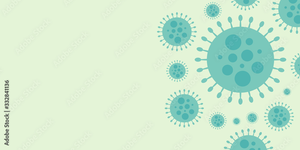 Green virus on banner background, Covid-19 concept, Flat illustration design Green virus on banner background, Covid-19 concept, Flat illustration design