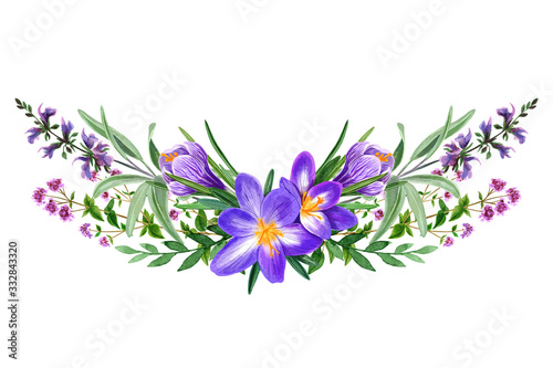 Wild field violet flowers bouquet  hand drawn vector