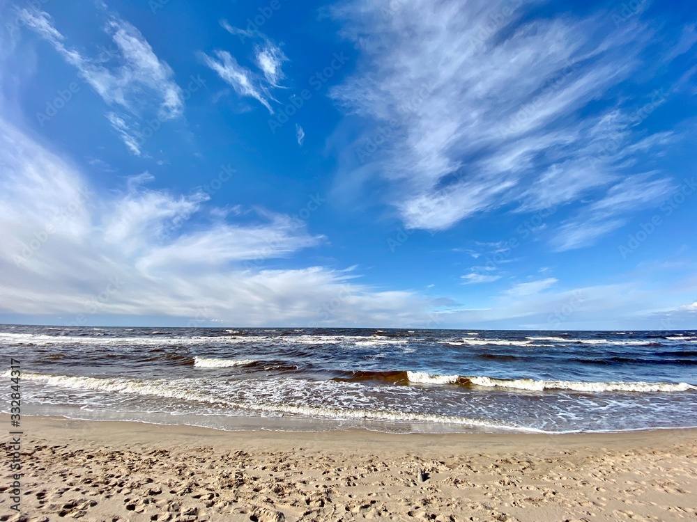 Baltic Sea spring coast  sea  beach Lilaste Latvia