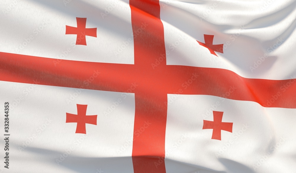 Waving national flag of Georgia. Waved highly detailed close-up 3D render.