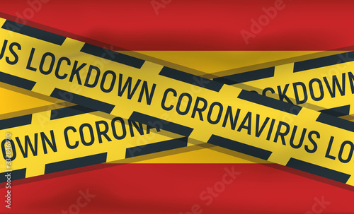 Spain flag icon and logo, coronovirus lockdown, covid 19, world epidemic, pandemic. National flag banner and template.