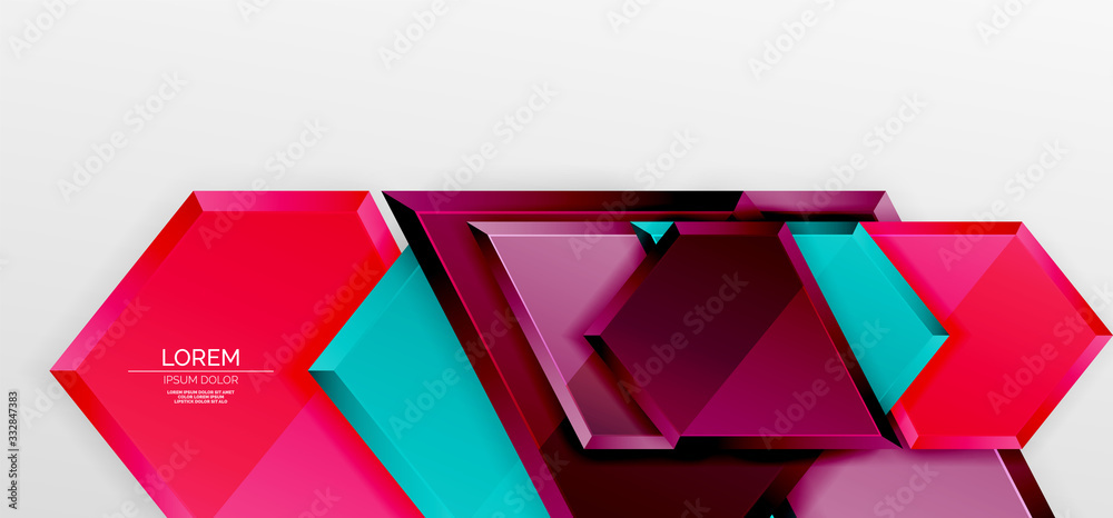 Metal glossy shiny geometric shapes with 3d effect composition. Techno futuristic vector abstract background For Wallpaper, Banner, Background, Card, Book Illustration, landing page