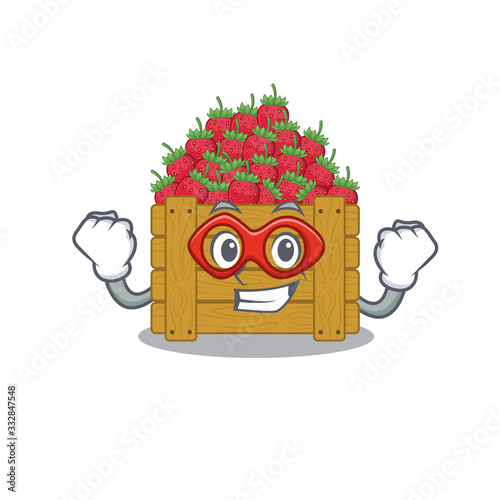 A picture of strawberry fruit box in a Super hero cartoon character