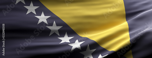 Fotografi Bosnia and Herzegovina national flag waving texture background