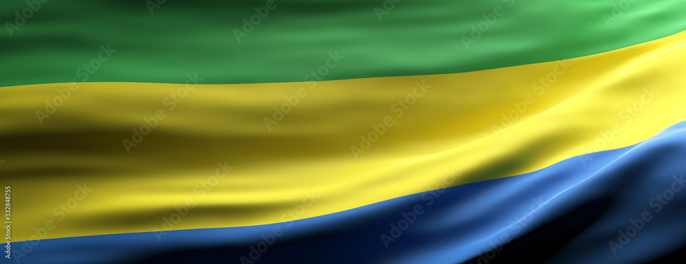 Gabon national flag waving texture background. 3d illustration