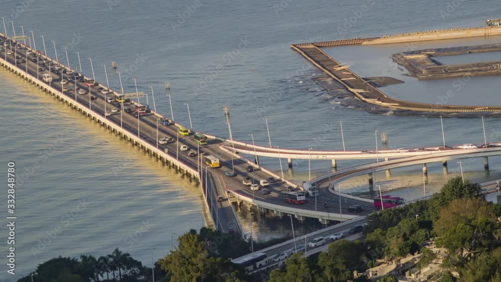 Sunset high angle time lapse of the traffic of Governador Nobre de Carvalho Bridge