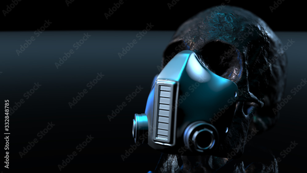 Mask human skull with dark background. Death, horror, anatomy and halloween symbol. 3d rendering, 3d illustration