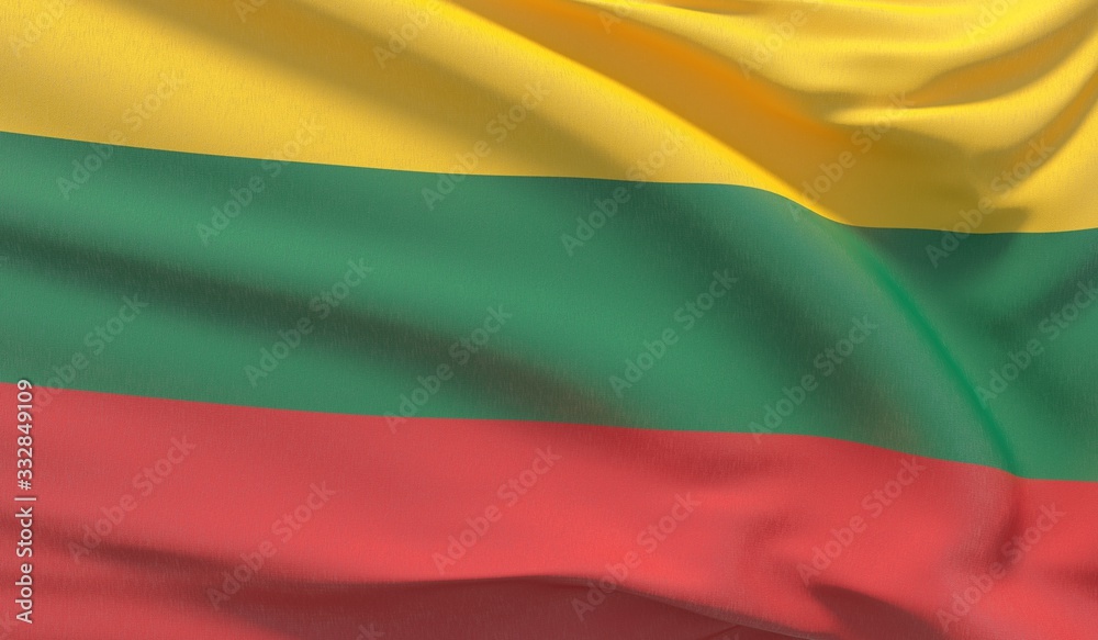 Fototapeta premium Waving national flag of Lithuania. Waved highly detailed close-up 3D render.