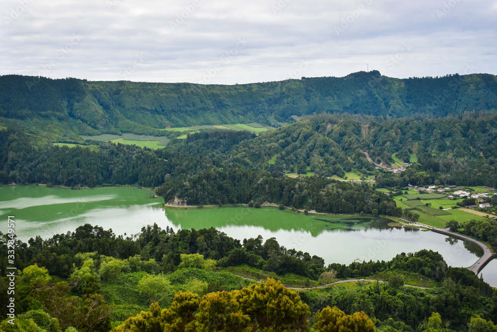 Famous green and blue lakes on San Miguel island. Unknown Potugal.