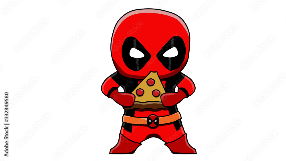 Cute cartoon deadpool Vector art with pizza vector de Stock Adobe Stock