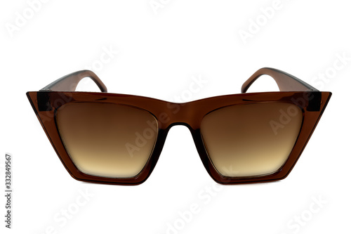 Behang Brown wayfarer thick frame sunglasses with gradient glasses isolated on white ba