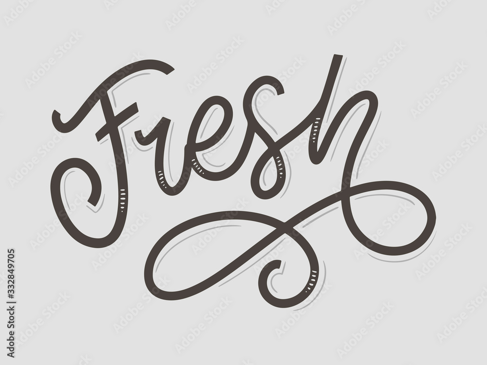 Fresh word hand lettering. Handmade vector calligraphy eco slogan Fresh word hand lettering. Handmade vector calligraphy eco slogan