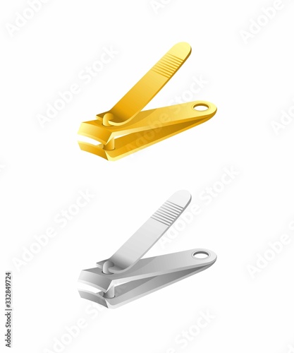 nail clipper cutter stainless and gold in realistic illustration vector isolatet in white background