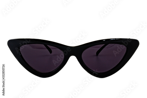 Black retro sunglasses with triangle shape isolated on white background - Front View