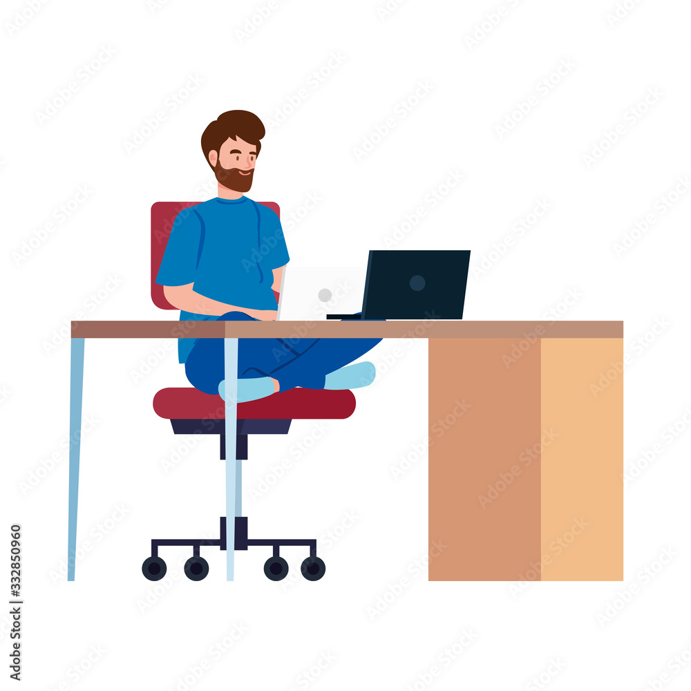 man working telecommuting with laptop in desk vector illustration design man working telecommuting with laptop in desk vector illustration design
