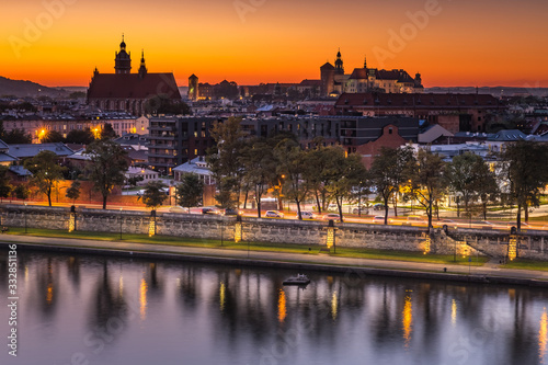 View to Cracow Old town in blue hour in autumn time. Cracow, Poland, october 14.2019 © PawelUchorczak