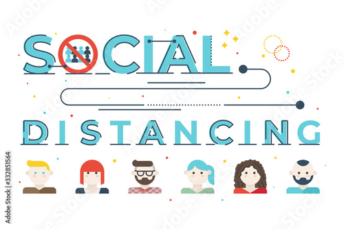 Social distancing word lettering illustration