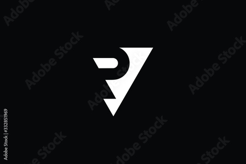 Minimal elegant monogram art logo. Outstanding professional trendy awesome artistic VP PV initial based Alphabet icon logo. Premium Business logo White color on black background