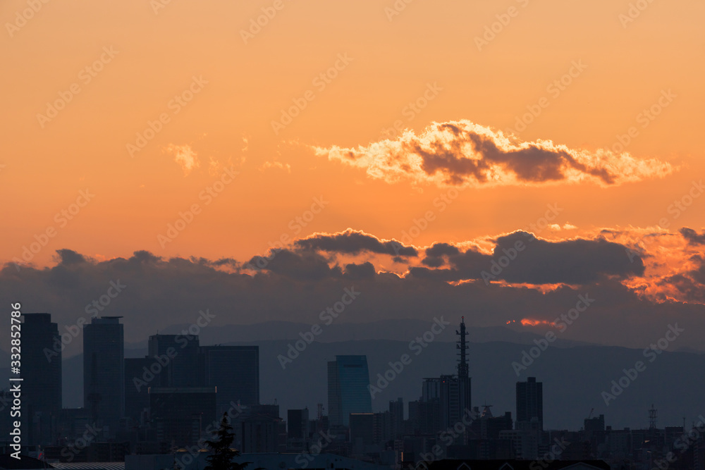 名古屋上空の綺麗な夕焼け