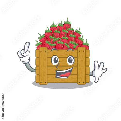 One Finger strawberry fruit box in mascot cartoon character style