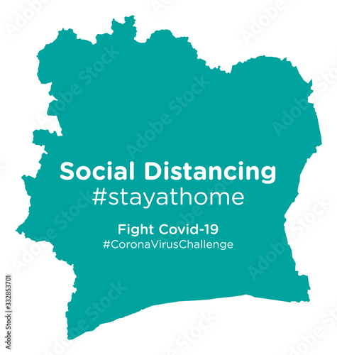 Ivory Coast map with Social Distancing #stayathome tag