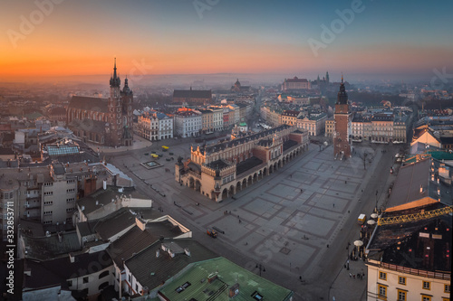 Wallpaper Mural Aerial view of the Market Square in Cracow in sunrise time Torontodigital.ca