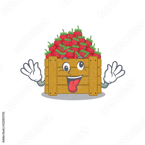 A picture of crazy face strawberry fruit boxmascot design style