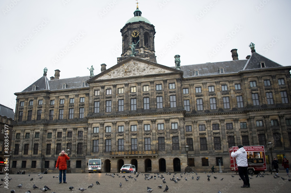 Amsterdam/Netherlands - 20/03/2020: Empty Dam square in Amsterdam due to quarantine